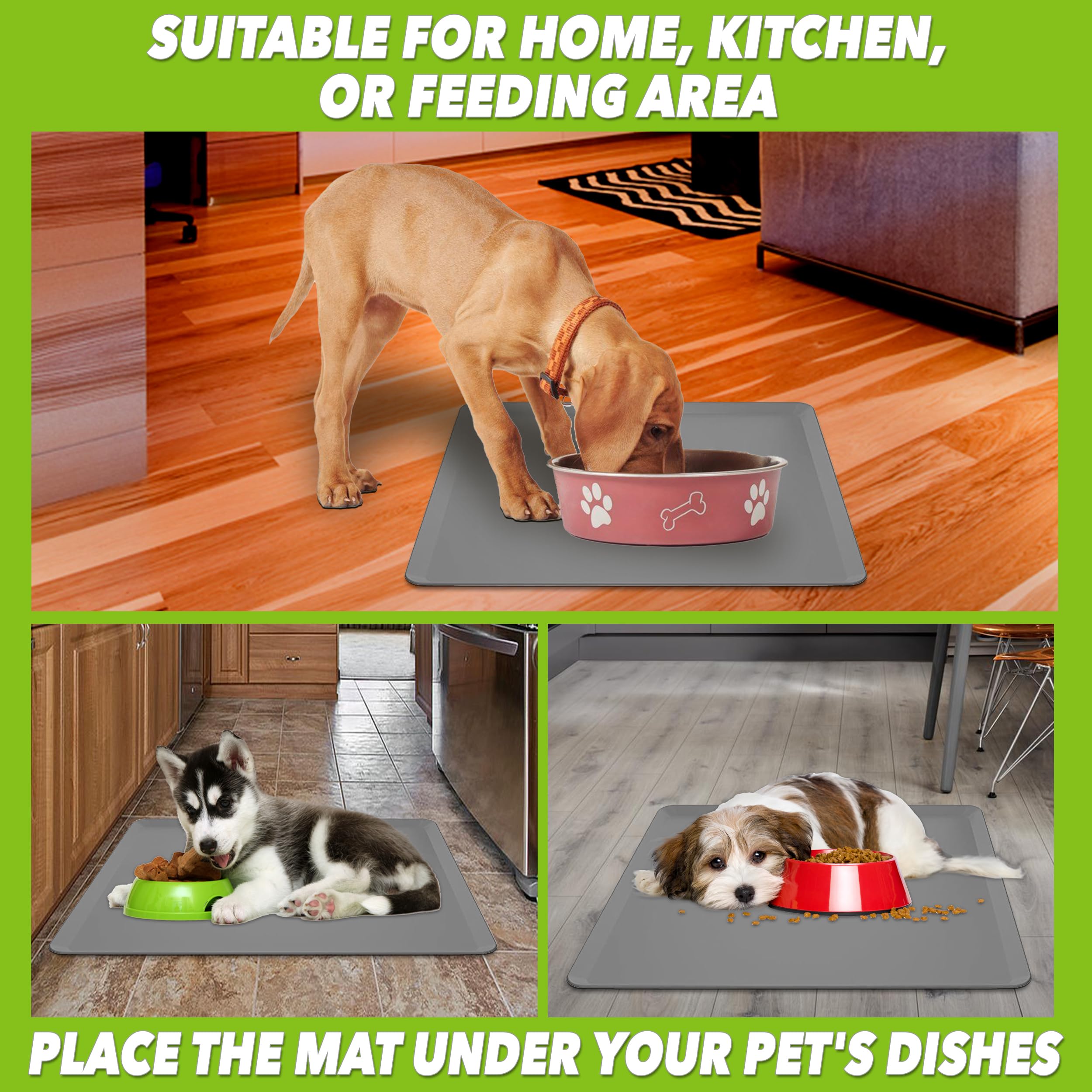 TidyFriend Haustierfuttermatte, 61 x 61 cm, Haustier-Tablett für Futter und Wasser, Silikon-Hundematte, rutschfeste Hundenapfmatte, wasserdicht, Haustierbedarf (Dunkelgrau)