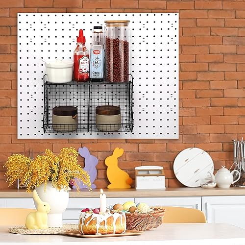 Miniatura 6 de Juego de 2 cestas escalonadas para tablero perforado con 4 ganchos para tablero de clavijas, sistema de almacenamiento de piezas de tablero de