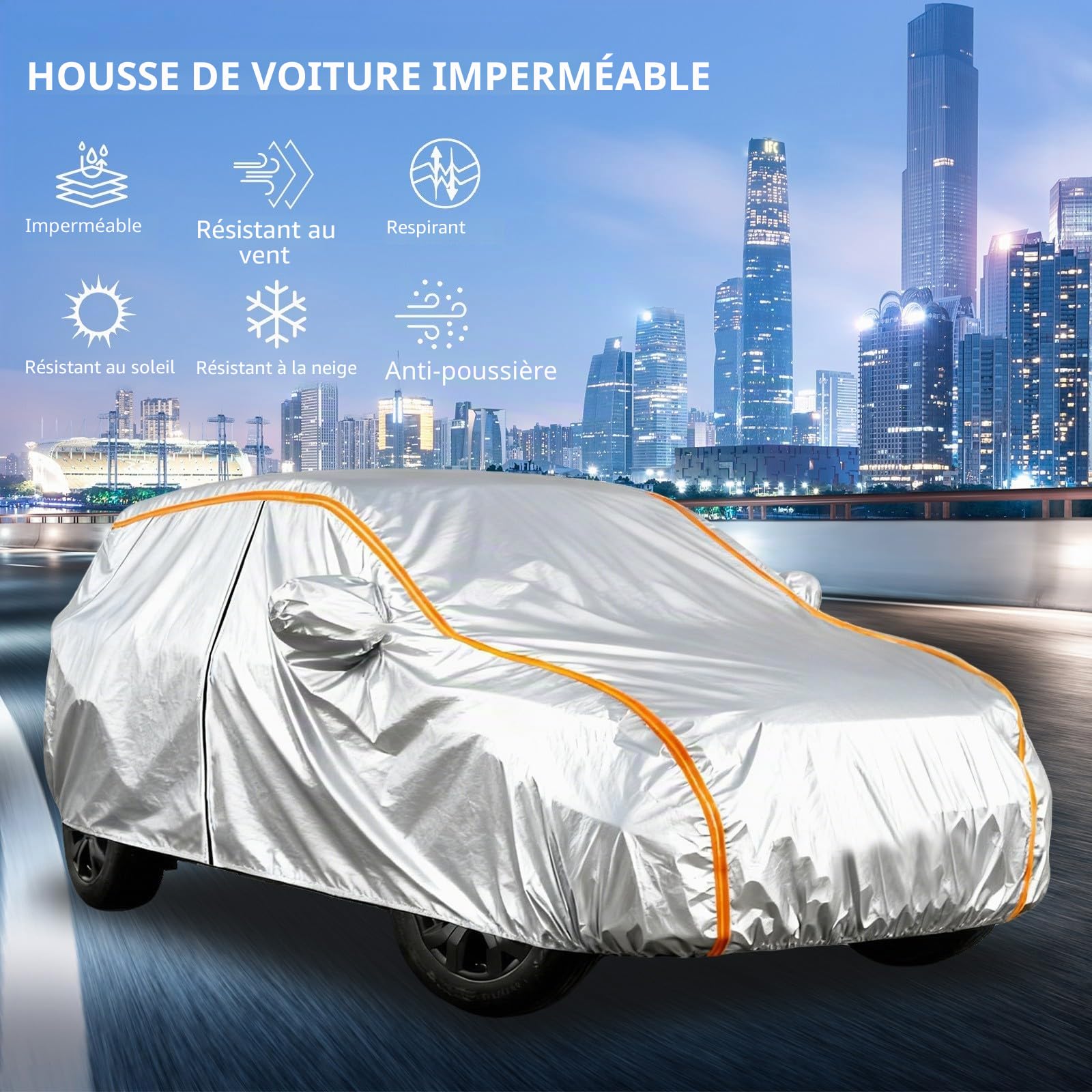 Bâche Voiture Extérieur pour Peugeot 2008 II(2019-2025), Housse de Protection Étanche Anti-Poussière, Neige, UV et Gel | pour Stationnement en Extérieur, Toutes Saisons