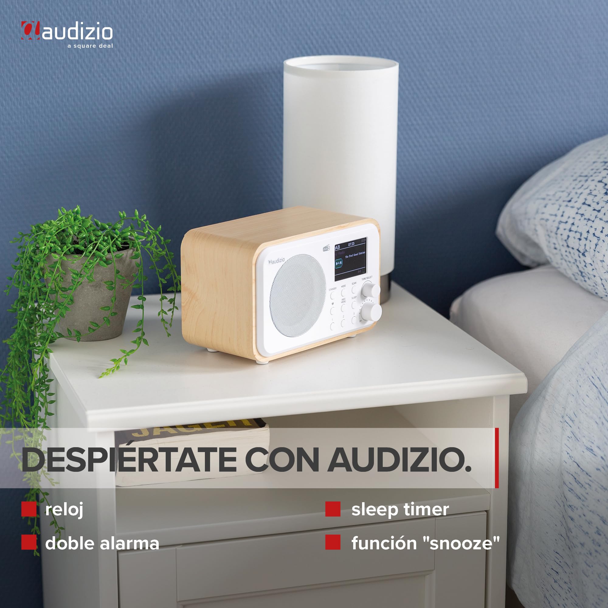 Audizio Vicenza - Radio Digital Dab+/FM e Internet con Bluetooth 5.0, batería Recargable de 10h, Pantalla a Color, Ideal para Cocina, Viajes o Escritorio, diseño Compacto en Blanco con WiFi Integrado