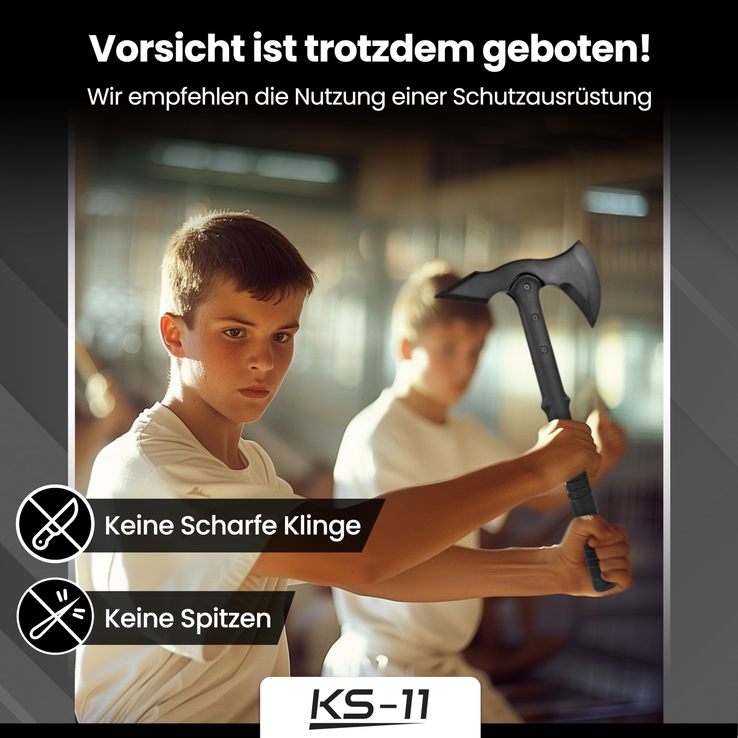 KS-11 Trainingsaxt stabile Gummiausführung - Axt aus Gummi Tomahawk - Wurfaxt Beil, schwarz