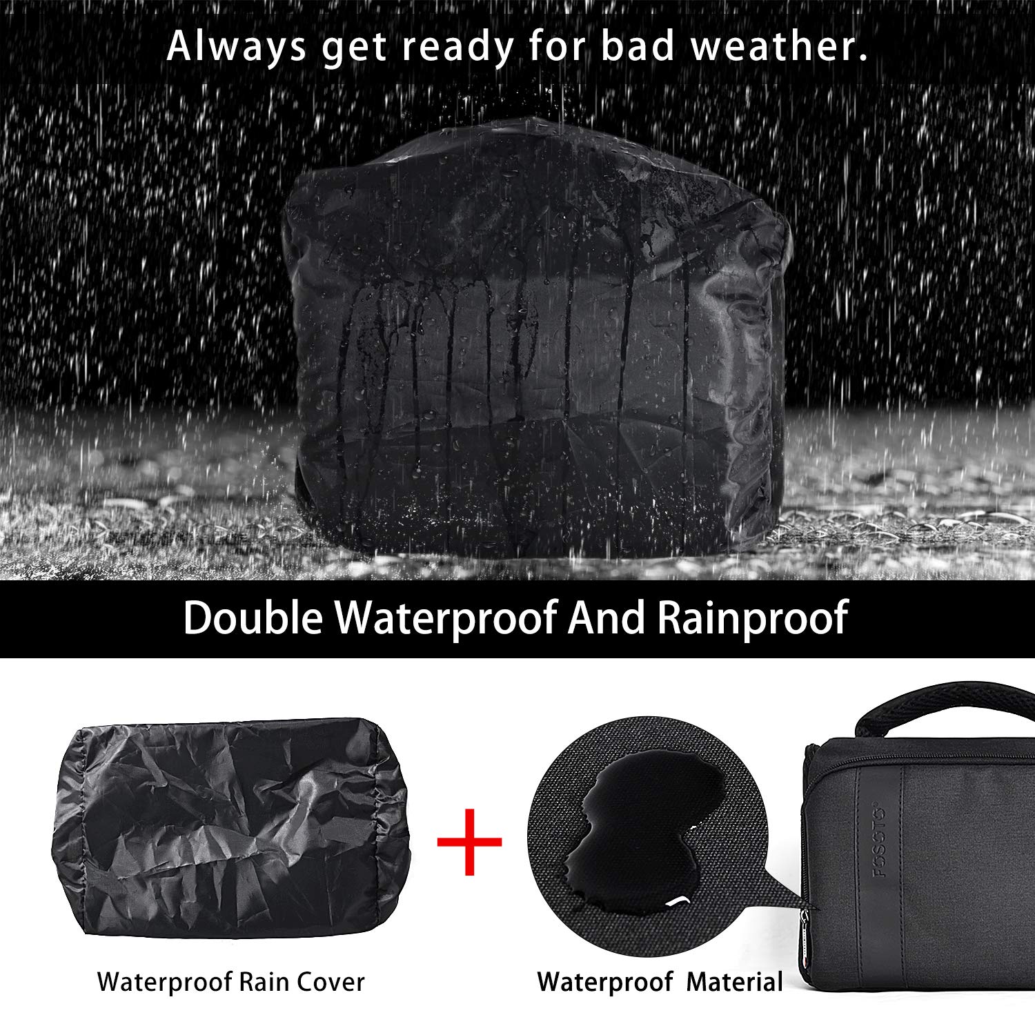FOSOTO Bolsa Funda Cámara Réflex SLR DSLR Digital Negra de Hombro Impermeable, para 1 Cámara 1 ó 2 Lentes Accesorios para Nikon D5600 Z6 Canon EOS 1300D 700D 1200D Sony a68K FujiFilm