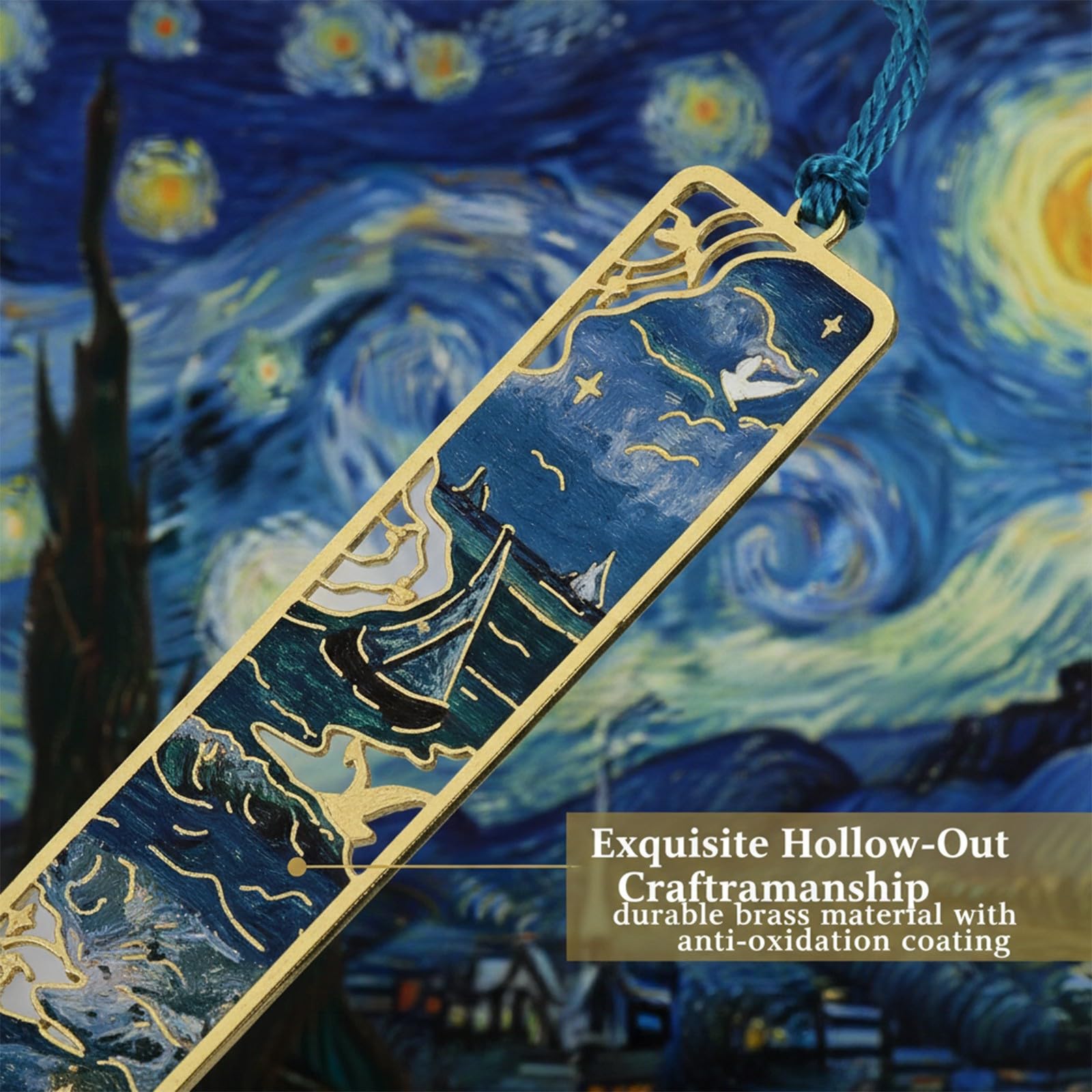 4 Pezzi Segnalibro Metallo Design Incavo Stile Pittura a Olio Van Gogh con Nappa Segnalibri Vintage Personalizzato per Amanti dei Libri Donna Lettori Insegnanti Regalo - 3