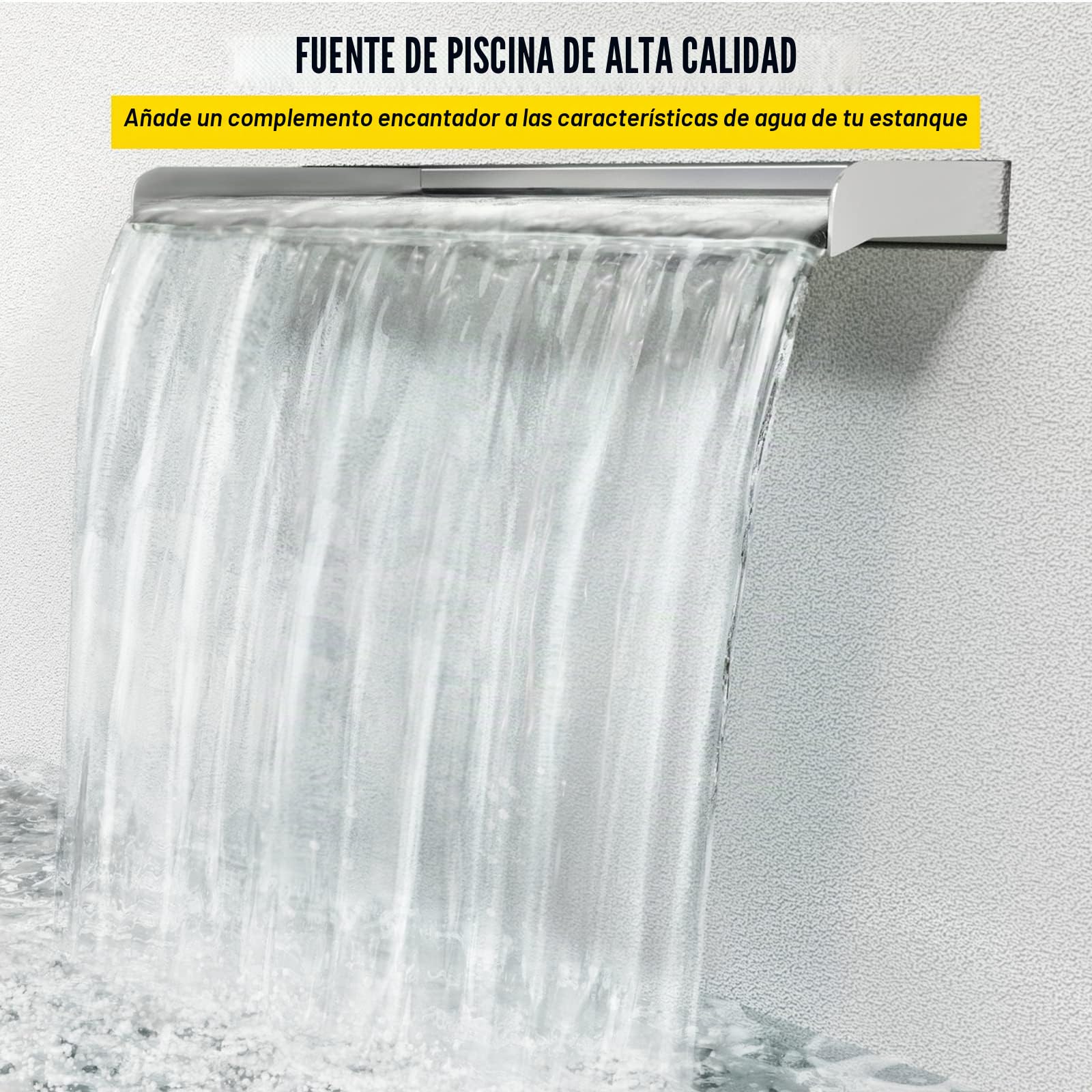 VEVOR Cascada de Agua de Acero Inoxidable 150 x 11.4 x 7.8 CM Fuente de Cascada Cascada Agua Acero Inoxidable Fuente Rectangular para Piscina