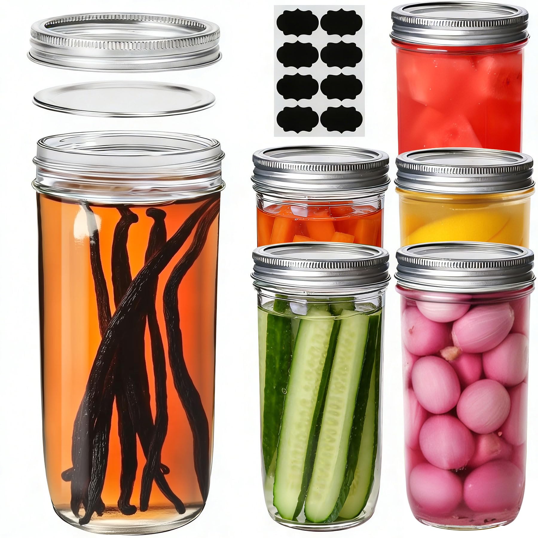 24 oz Mason Jars Wide Mouth 6 Pcs
