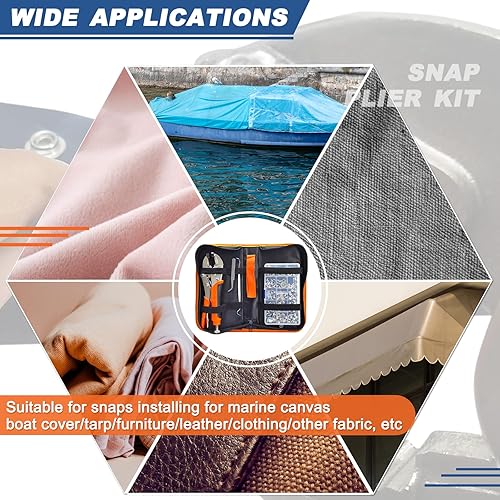 Miniatura 9 de Alicates a presión para broches de metal, kit de herramientas de cierre a presión de alta resistencia con 3 troqueles y 60 juegos de broches de