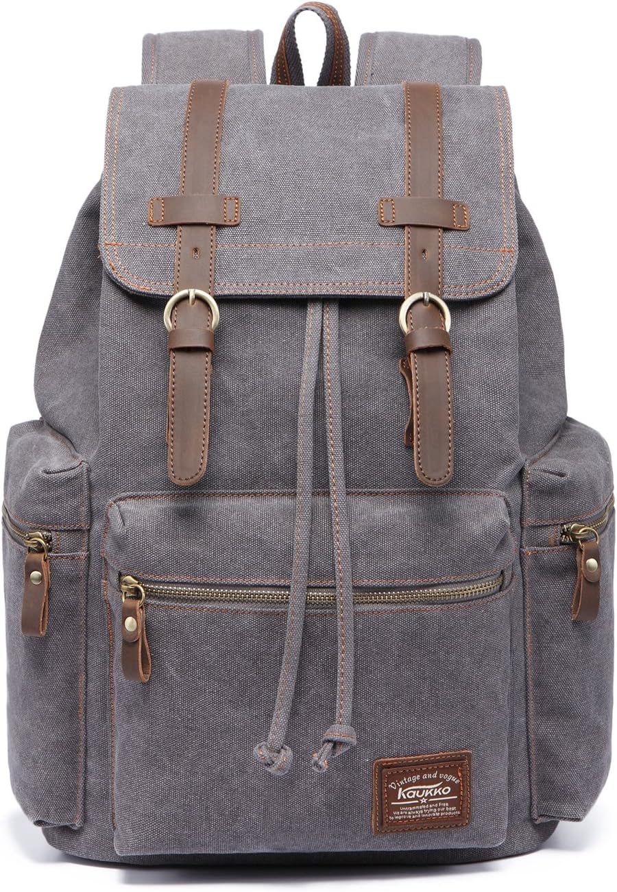 KAUKKO Vintage Casual Canvas and Leather Rucksack Backpack