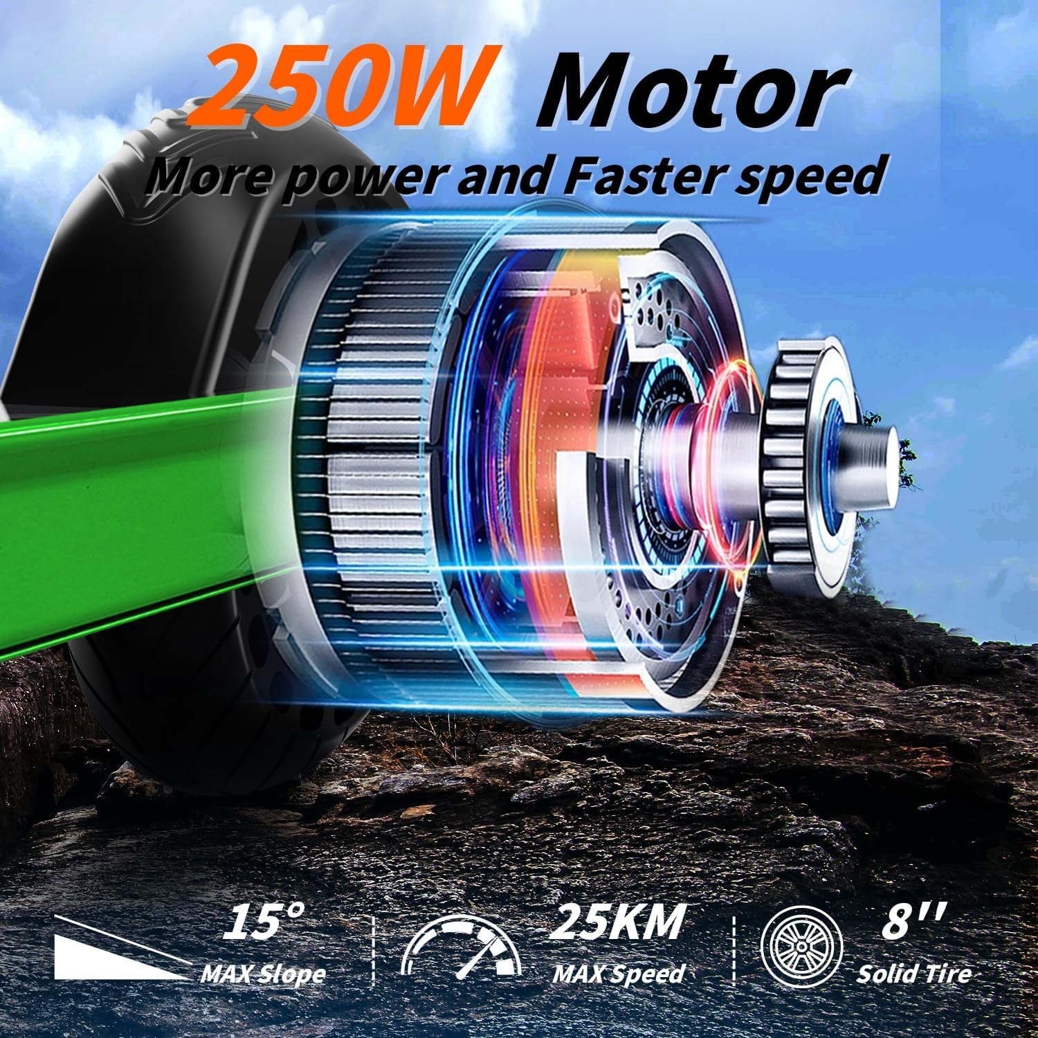 Electric Scooter,8 Inch Solid Wheels,Up to 15.5MPH&12Miles,500W Motor Drive,Disc Brake&Physical Brake UL2272 Safety Certified,Lightweight Electric Scooter for Boys and Girls Over 14 Years Old