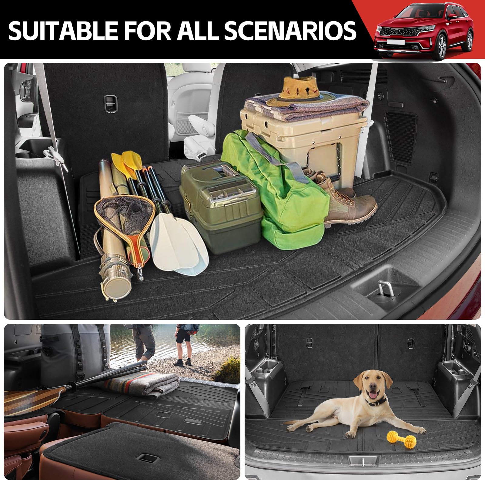 Car Boot Mat Trunk Liner For Kia Sorento 5 Seater (2013-2023) – All-Weather Protection – Anti-Skid Textured Surface – Easy To Clean Black Tray - View #6