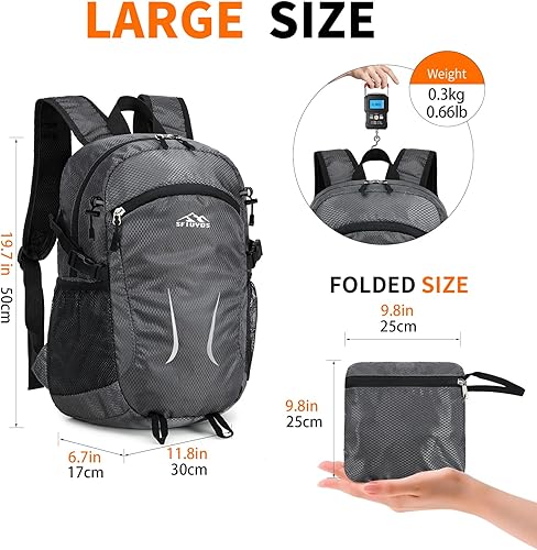 Miniatura 4 de Mochila de senderismo pequeña, mochila de senderismo impermeable de 15 litros, plegable, ligera, mochila de viaje para mujeres y hombres, Gris,