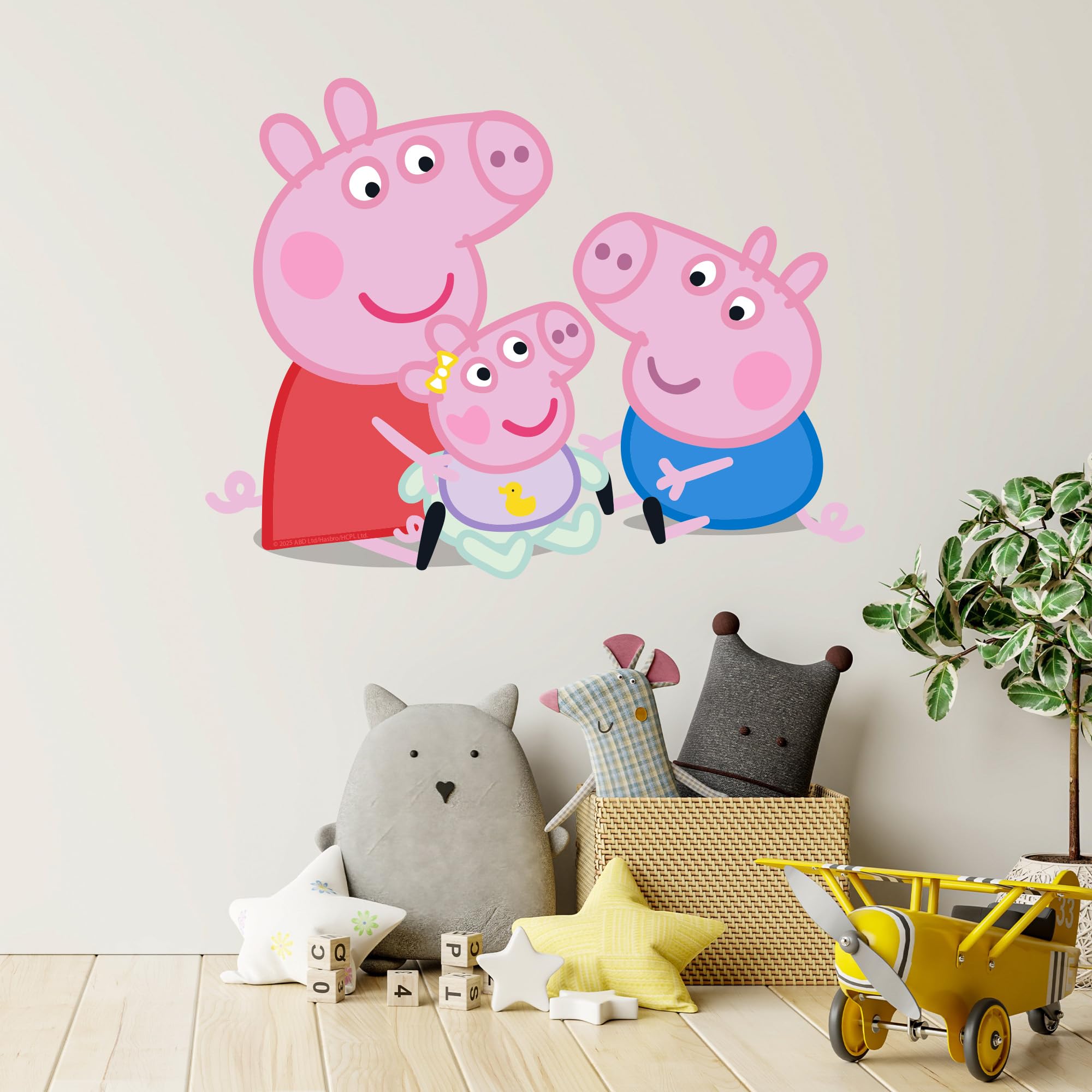 Themed Pink Peppa Pig Wall Sticker - Peppa George And Evie Sitting Down Wall Decal Kids Art (60Cm Width X 55Cm Height)