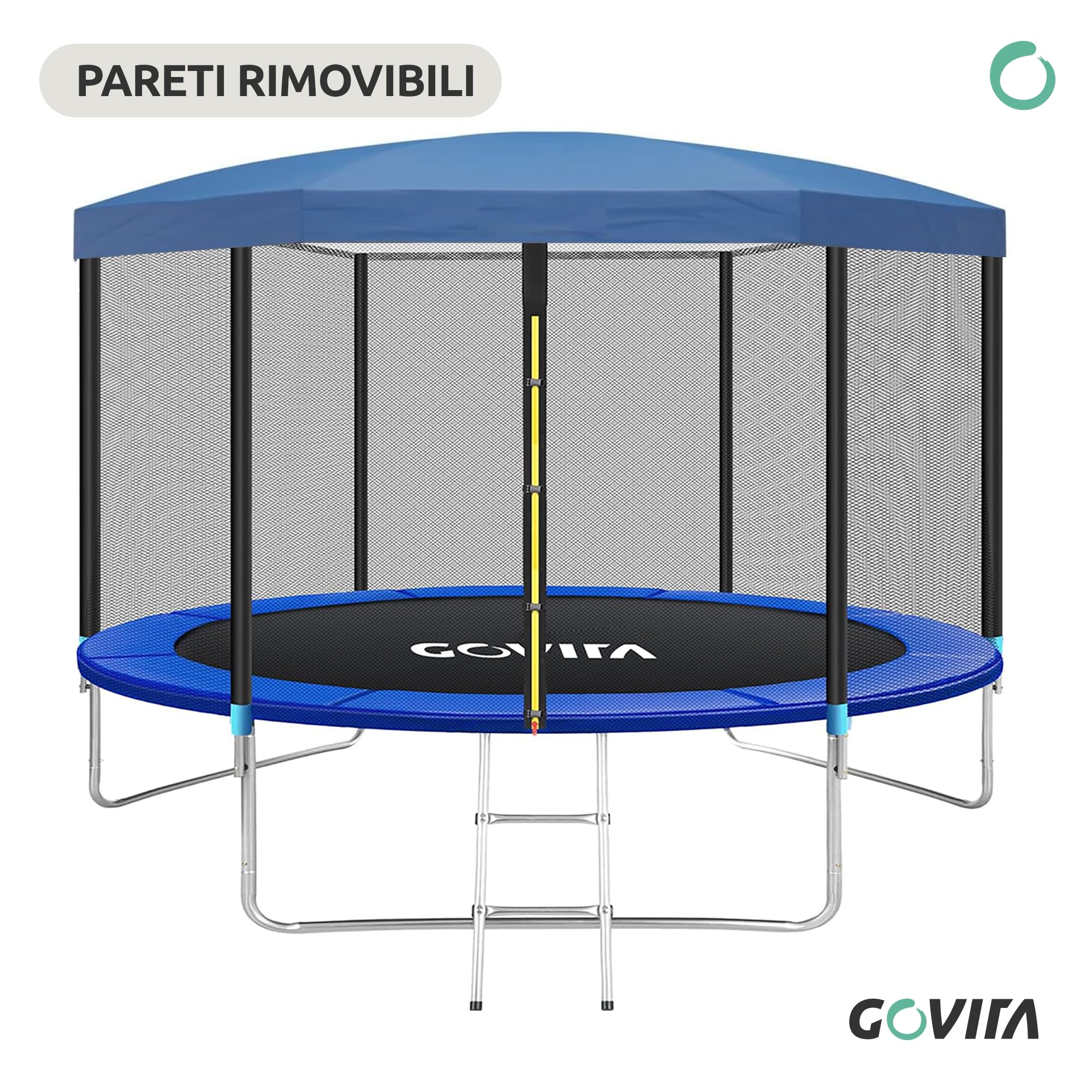 GOVITA Tenda per Trampolino 250 cm con Rete, Copertura Parasole e Antipioggia, Tetto Impermeabile UV per Trampolino da Giardino, Gazebo Trampolino per Bambini, Protezione Sole, Vento e Pioggia | Traspirante ed Impermeabile