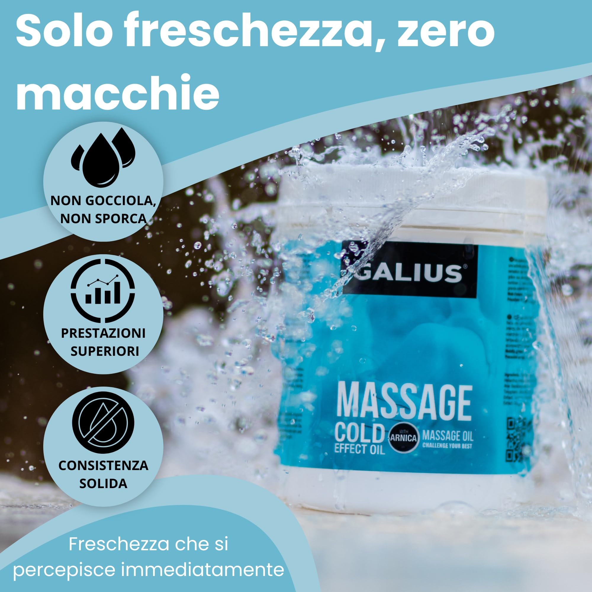 Galius - Olio Essenziale Solido Effetto Freddo - Oli Essenziali per Professionisti del Massaggio e Atleti - Olio Corporeo con Arnica - Allevia Stress e Tensioni Muscolari - Aroma Rinfrescante 1000ml
