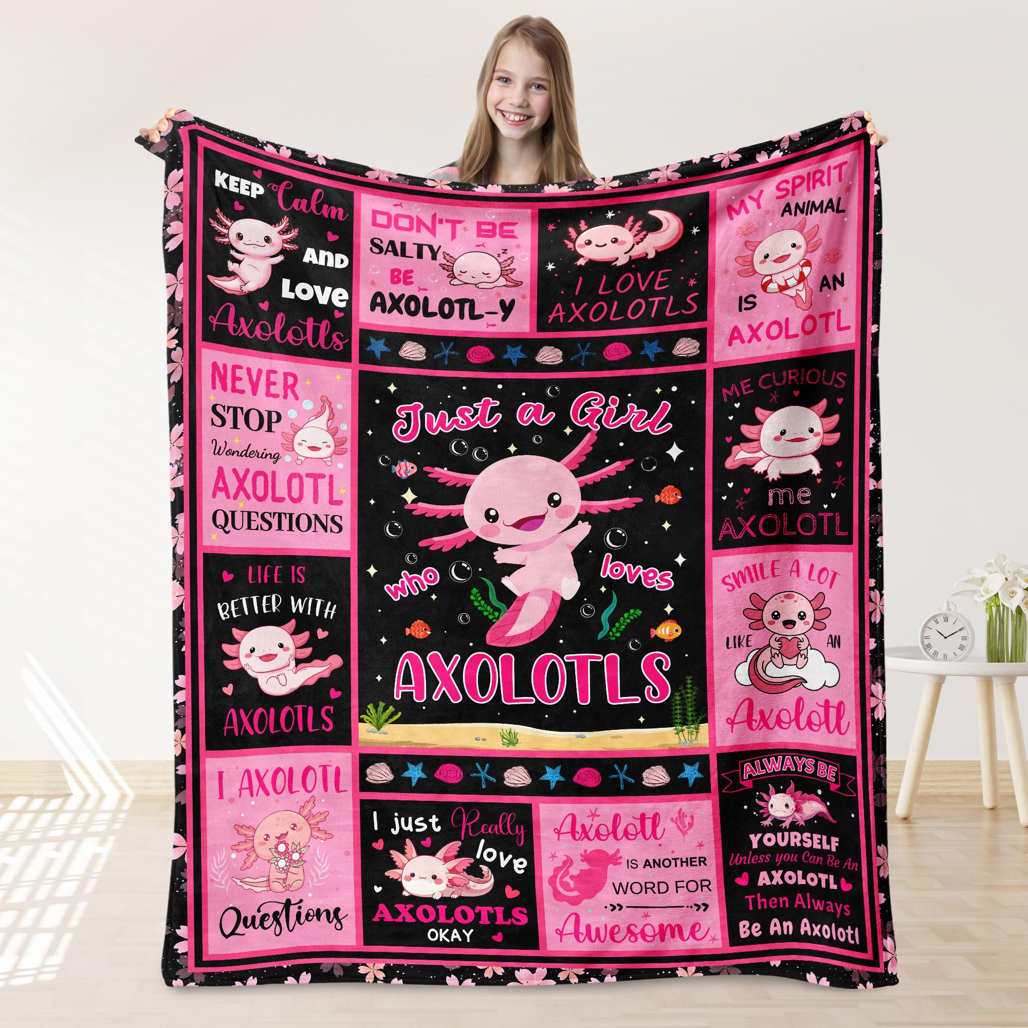 Axolotl Blanket for Girls, Axolotl Gifts for Girls, Ultra Soft Throw Blanket for Couch Bed Room Decor 40"x 50"