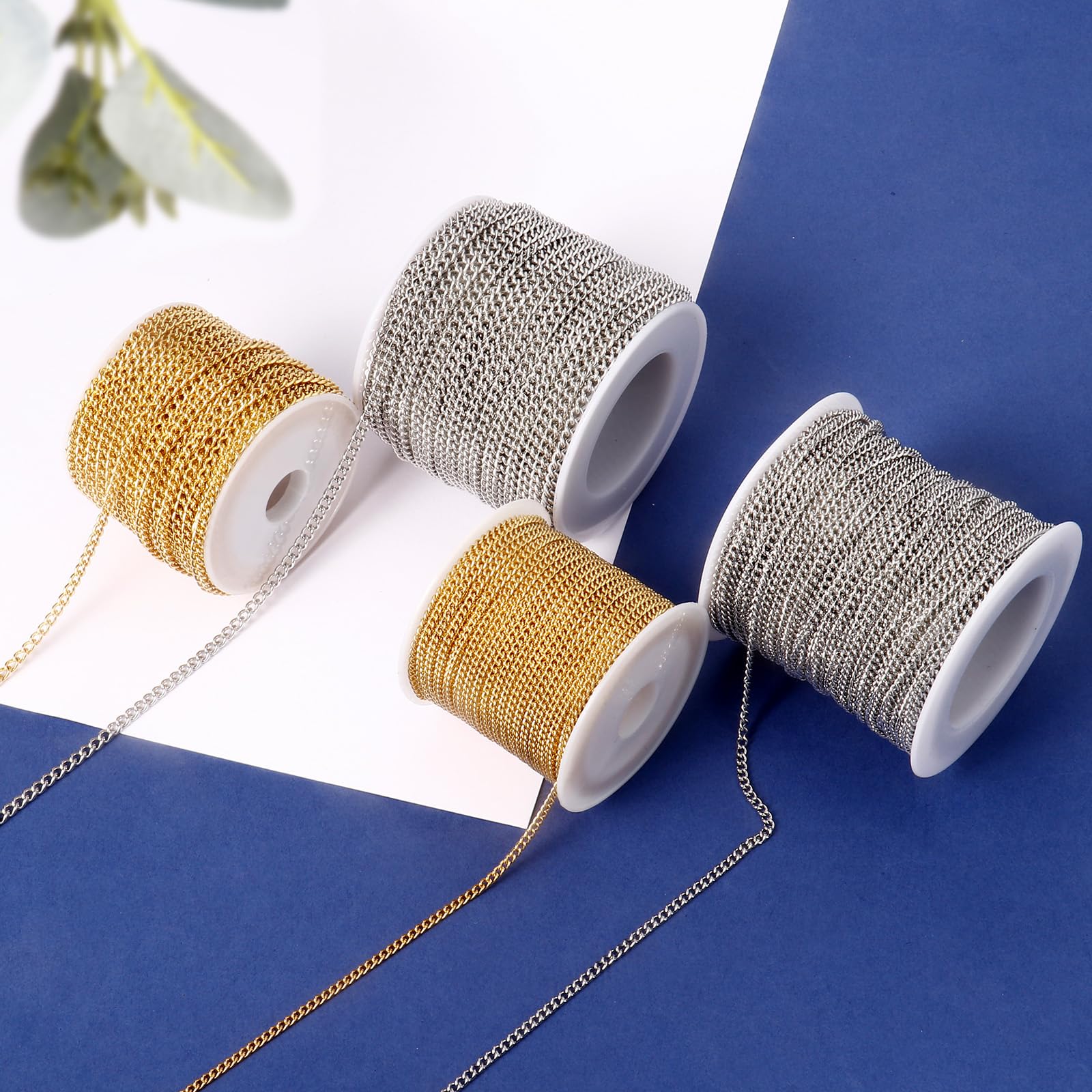 Catena barbazzale placcata in oro 18 K, lunghezza 3 m, 3 mm, per la creazione di gioielli fai da te | Catena a maglia barbazzale piatta in acciaio inossidabile 304 color oro per la creazione di gioielli