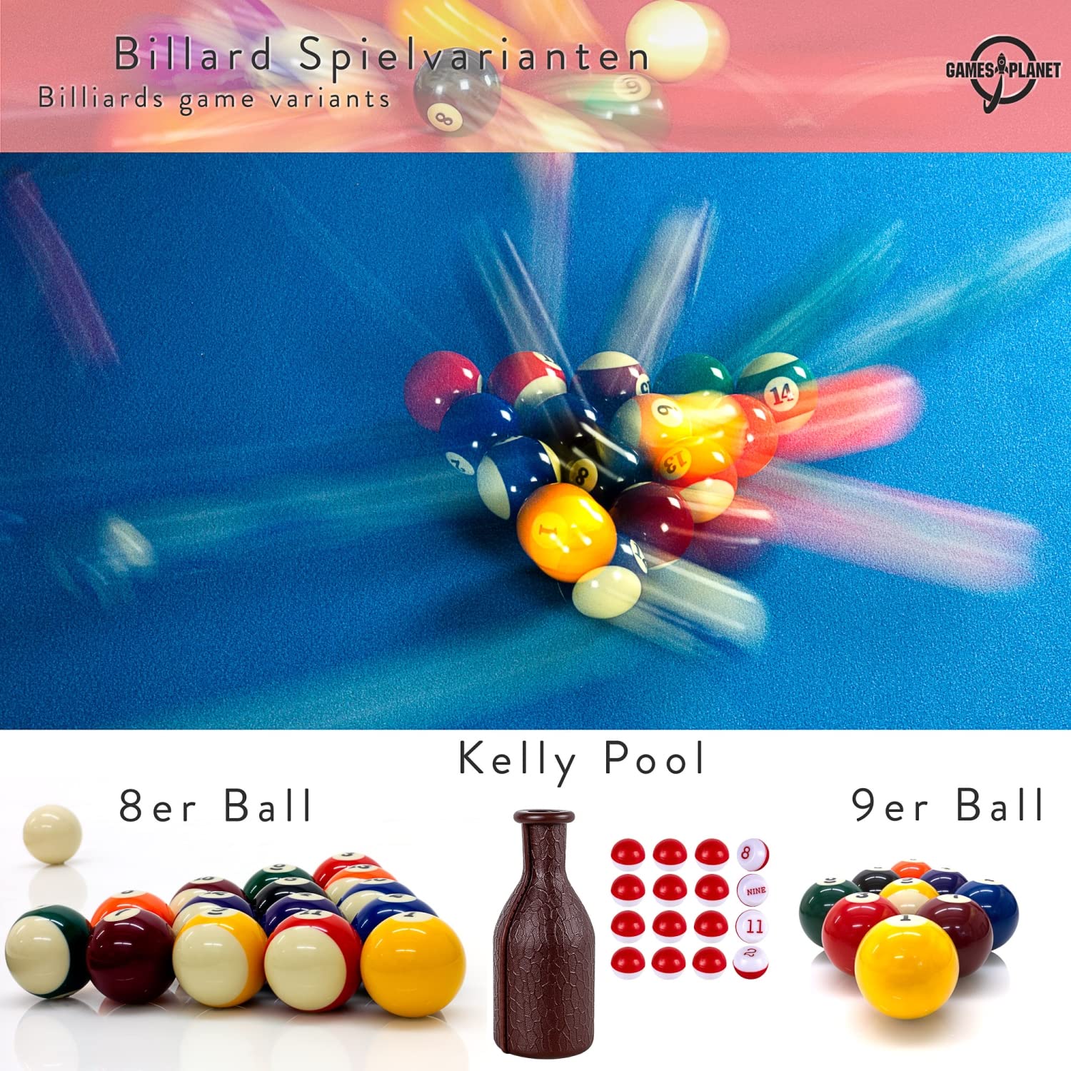 GAMES PLANET Billard-Zubehör-Set All IN ONE - Komplettset inkl. 4 Queues, Billardkugeln, Dreieck und diversen Extras, Snooker