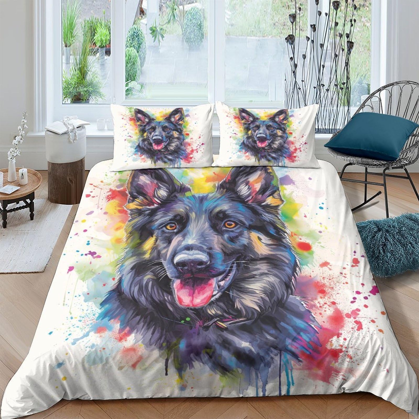 Ctjqhvkz Style-6 3D Printed Watercolor German Shepherd Fitted Sheet Microfiber Soft Mattress Cover Bedroom Decor Easy Care Single（135X200cm）