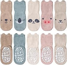 SockWaddles Stopper Socks for Kids, 5 Pairs ABS Breathable Non-Slip Socks for Kids, Crawling Socks for Boys Girls Animal Unicorn Socks