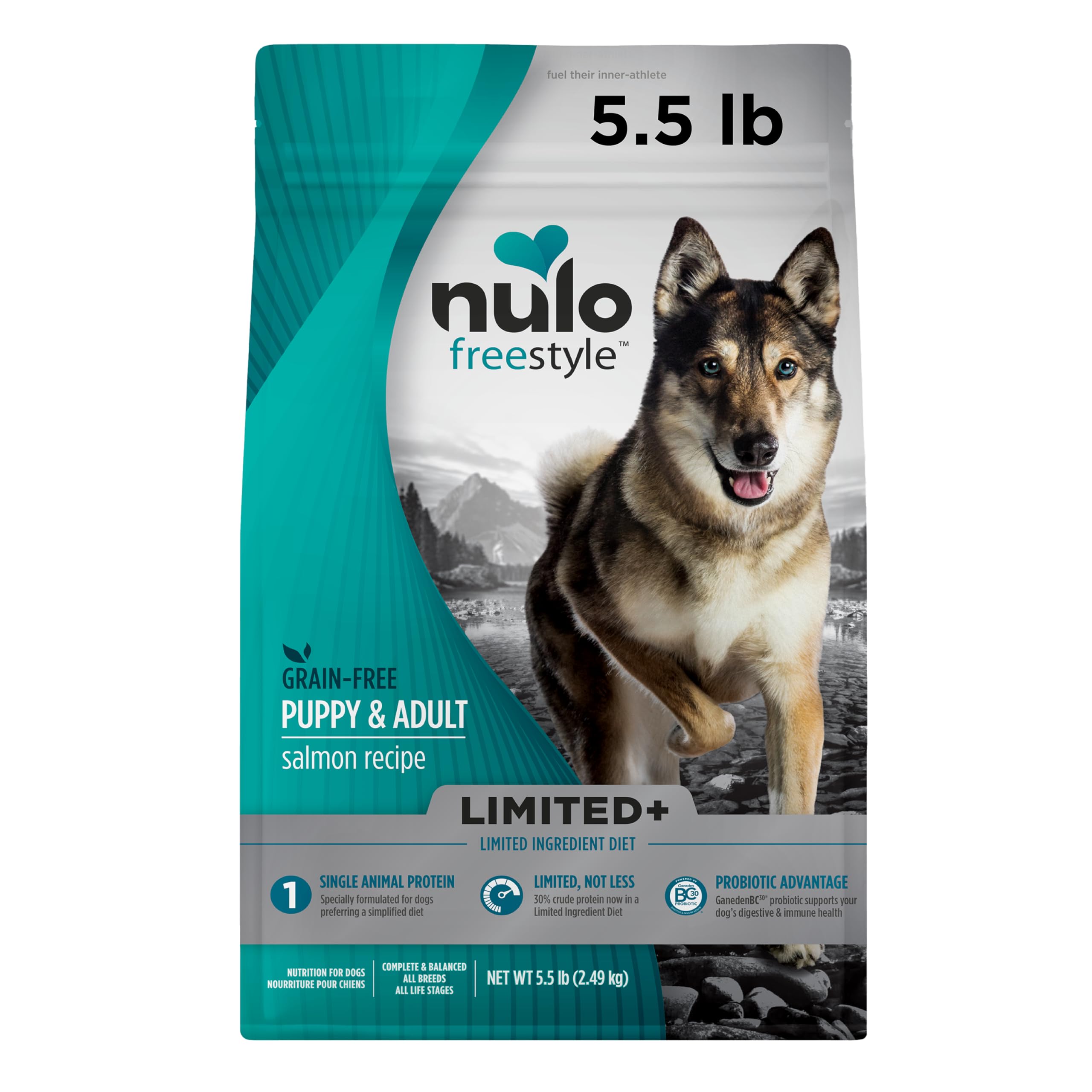 NuloFreestyle All Breed Dog Food, Premium Allergy Friendly Adult & Puppy Grain-Free Dry Kibble Dog Food, Single Animal Protein with BC30 Probiotic for Healthy Digestive Support 5.5 Pound (Pack of 1)