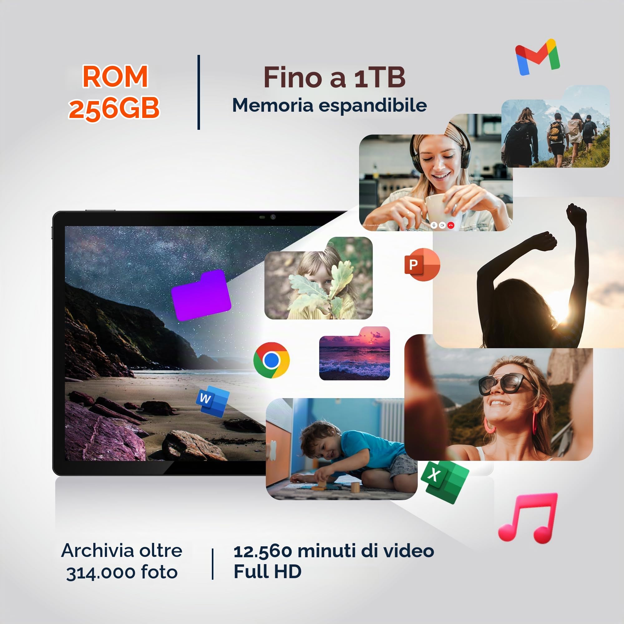Helio G99 Octa-Core 15,6", tablet grande con caricabatterie rapido da 30 W, RAM 8 GB + 256 GB ROM (1 TB TF), 12000 mAh, WiFi, fotocamera da 32 MP