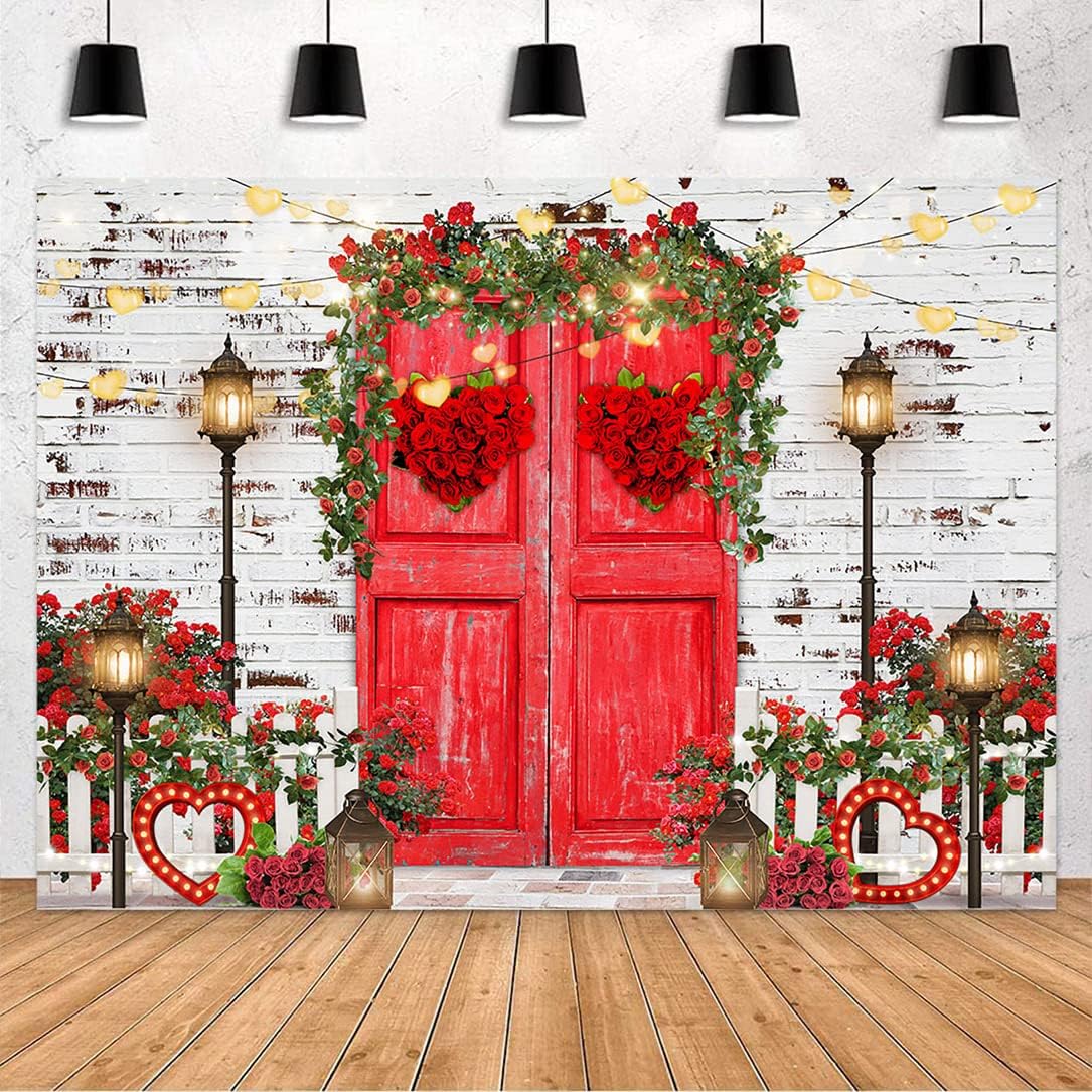 Avezano Valentine's Day Photography Backdrops Red Rose Love Heart Brick Wall Valentines Day Background Wedding Bridal Shower Photo Booth Studio Props Supplies 8x6ft