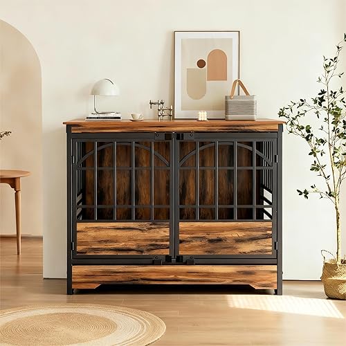 Miniatura 8 de COZPAW Mueble de jaula para perros de 52 pulgadas, perrera extragrande para interiores para razas extragrandes, jaula resistente con puertas