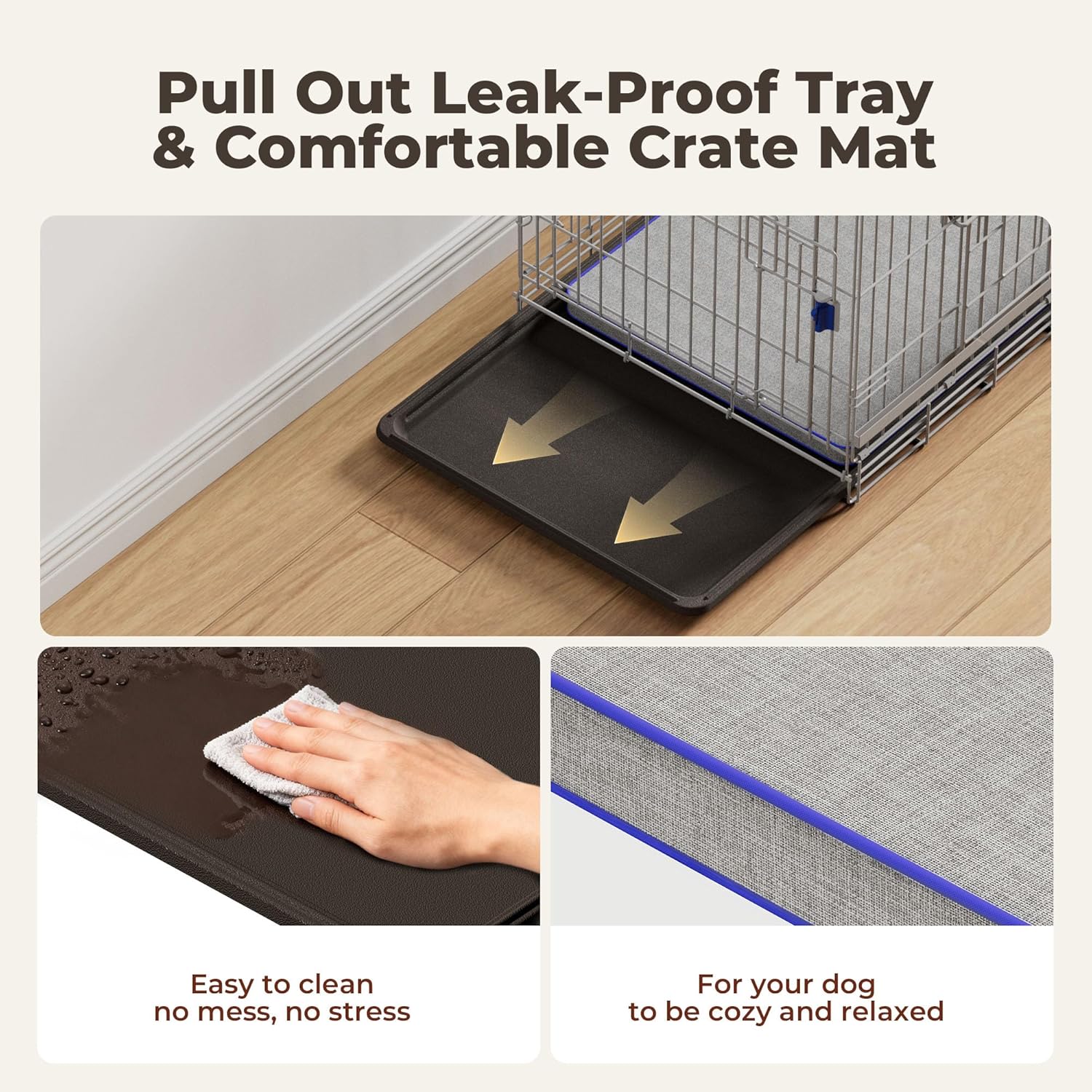 36 Inch Sliding Door Dog Crate - Heavy Duty Collapsible Dog Crates for Medium Dogs (30-70lbs), Double Door Metal Dog Kennel Cage with Soft Mat, Leak-Proof Tray, Easy Foldable & Assembly