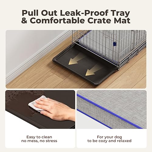 Miniatura 6 de Jaula plegable para perros de alta resistencia, 36 pulgadas, corredera de doble puerta para perros medianos, jaulas para perros con alfombrilla