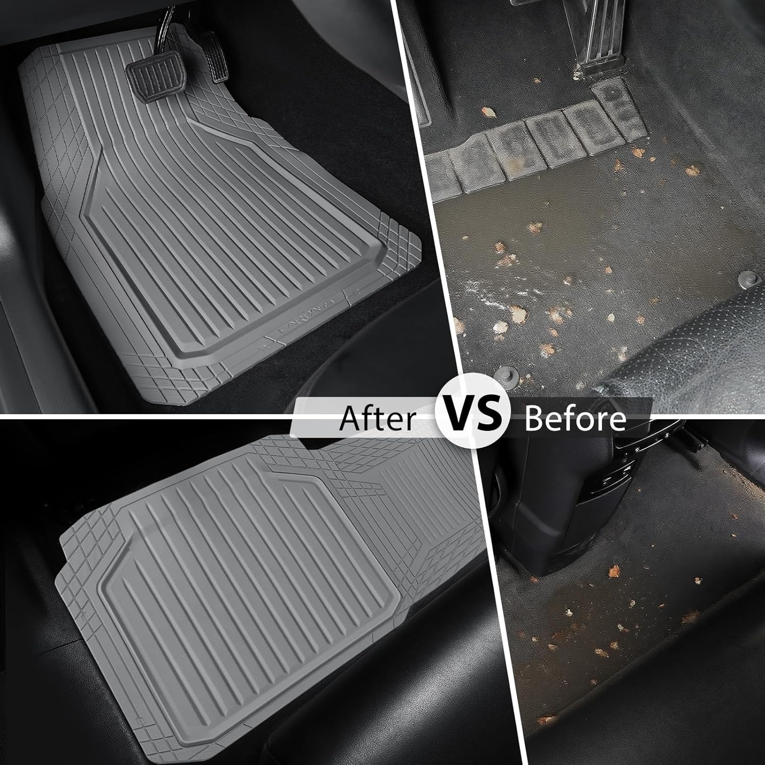 CAR PASS Heavy Duty Rubber Floor Mats for Car, Waterproof Liner Deep Dish Car Mats Full Sets, Universal Trim to Fit for SUV Truck Sedans Vans, All Weather Automotive Floor Mats 3pcs, Solid Gray - Image 6