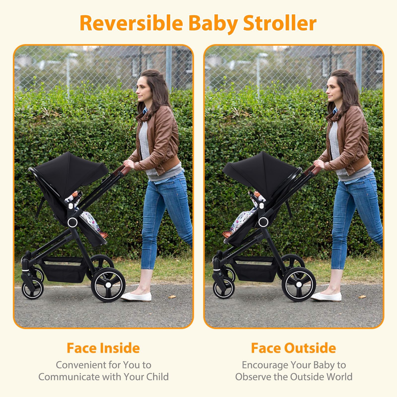 Poussette 3 en 1 Compacte avec Nacelle, Cosy et Siège Sport – Ensemble Évolutif de Naissance à 26 kg – Châssis Léger, Pliable pour Voyage en Cabine – Confort Tout Terrain, Noir