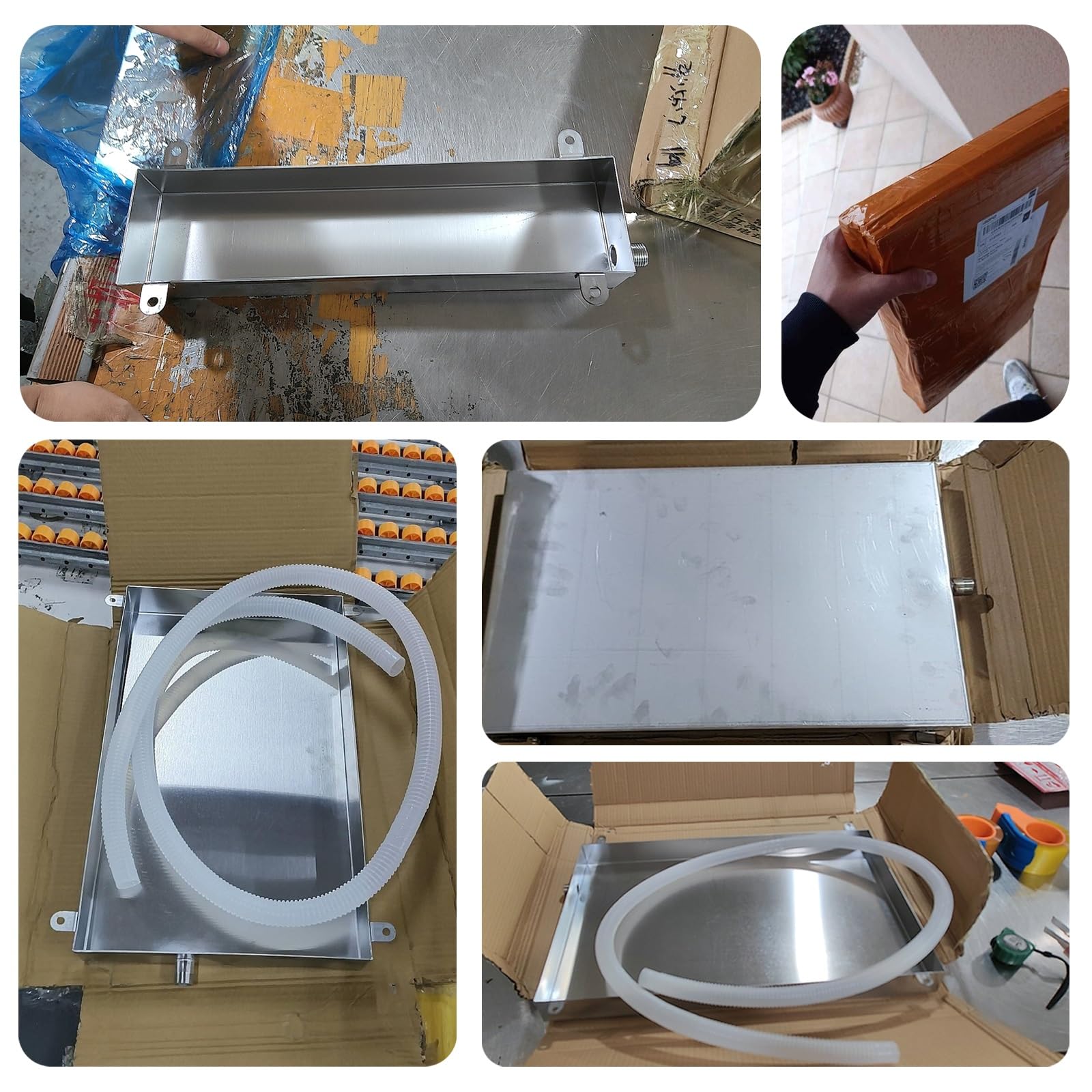 Bandeja Recogegotas de Acero Inoxidable 304 Altura 10 cm con Manguera de Desagüe de 2 M y 2 Abrazaderas for Aire Acondicionado Lavadora y Calderas(10x30cm(4x12in))