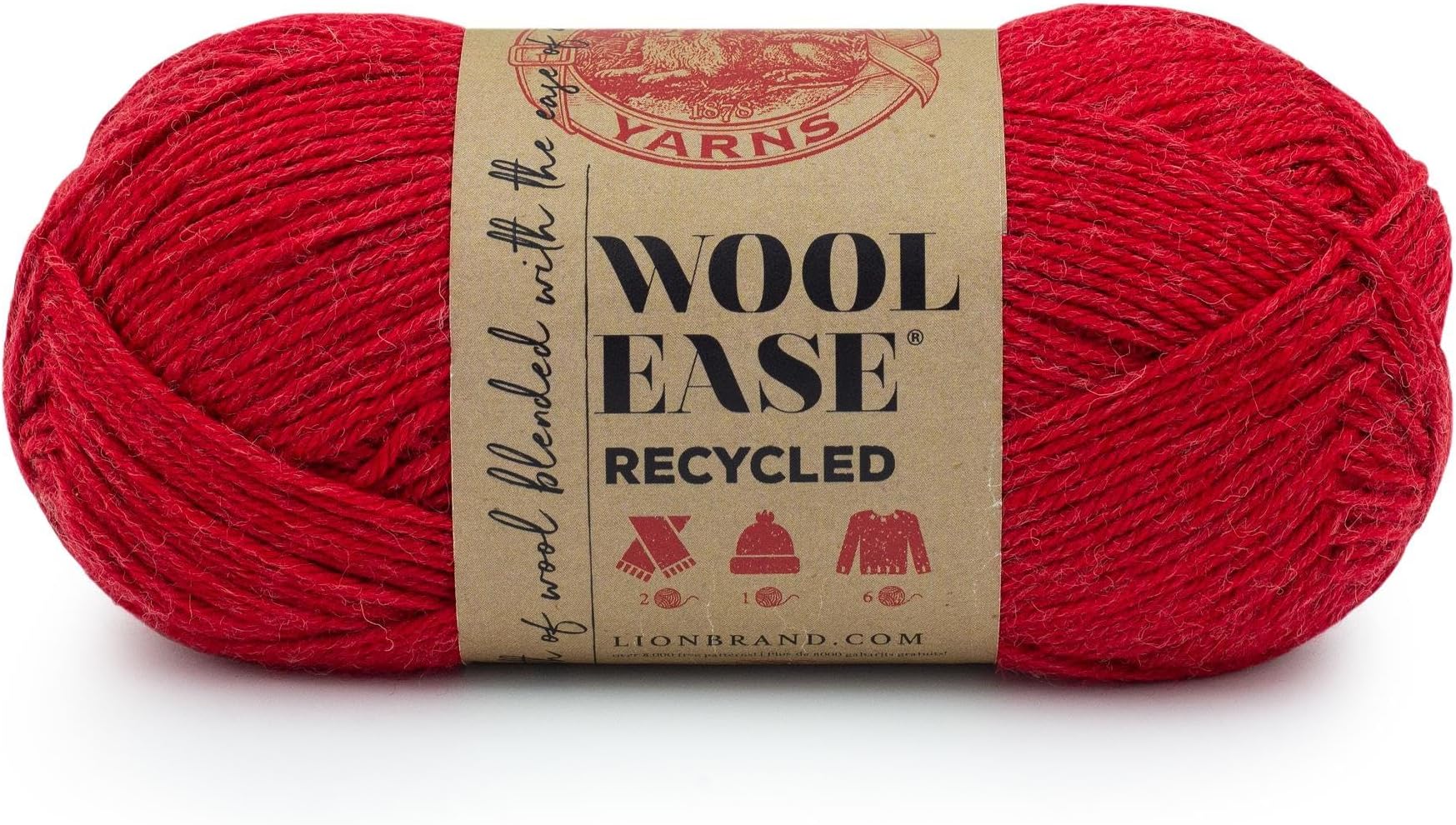 Lion Brand Yarn Wool-Ease Recycled Yarn, 1 Pack, Red