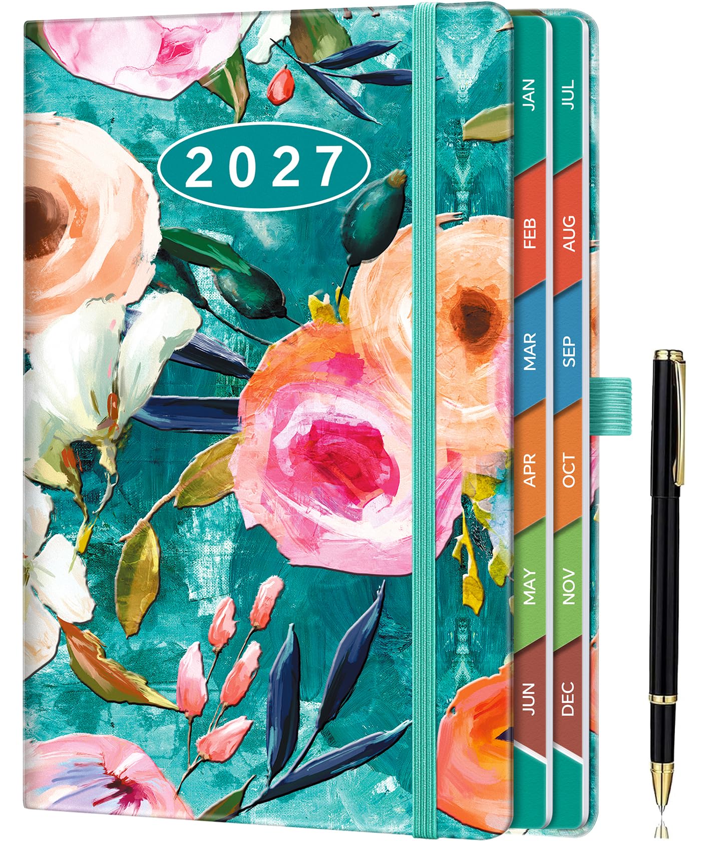 ZXHQ 2027 Diary Page a Day A5, Jan - Dec, with Colorful Tabs, UK Holidays, Inner Pocket, 100 Gsm Paper, Pen Set, Full Year Daily Planner 2027 with Monthly View, 5.9" × 8.5" - Painterly Bloom