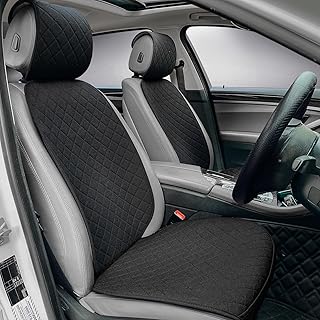 Linen Car Seat Covers Front Seat Covers Breathable Cloth Fabric Car Seat Protector - Universal Fit for Cars, Vans, SUVs, Trucks - 2 Units - Black