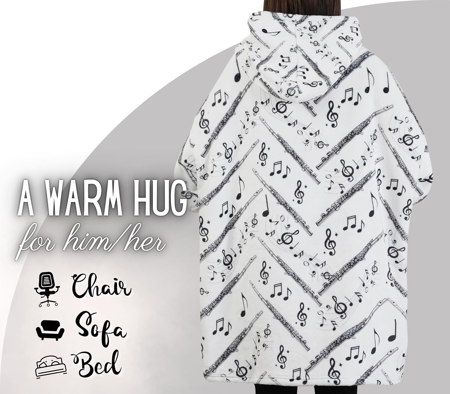 Flute Gifts for Flute Player, Blanket Hoodie for Men, Women on Birthday, Christmas