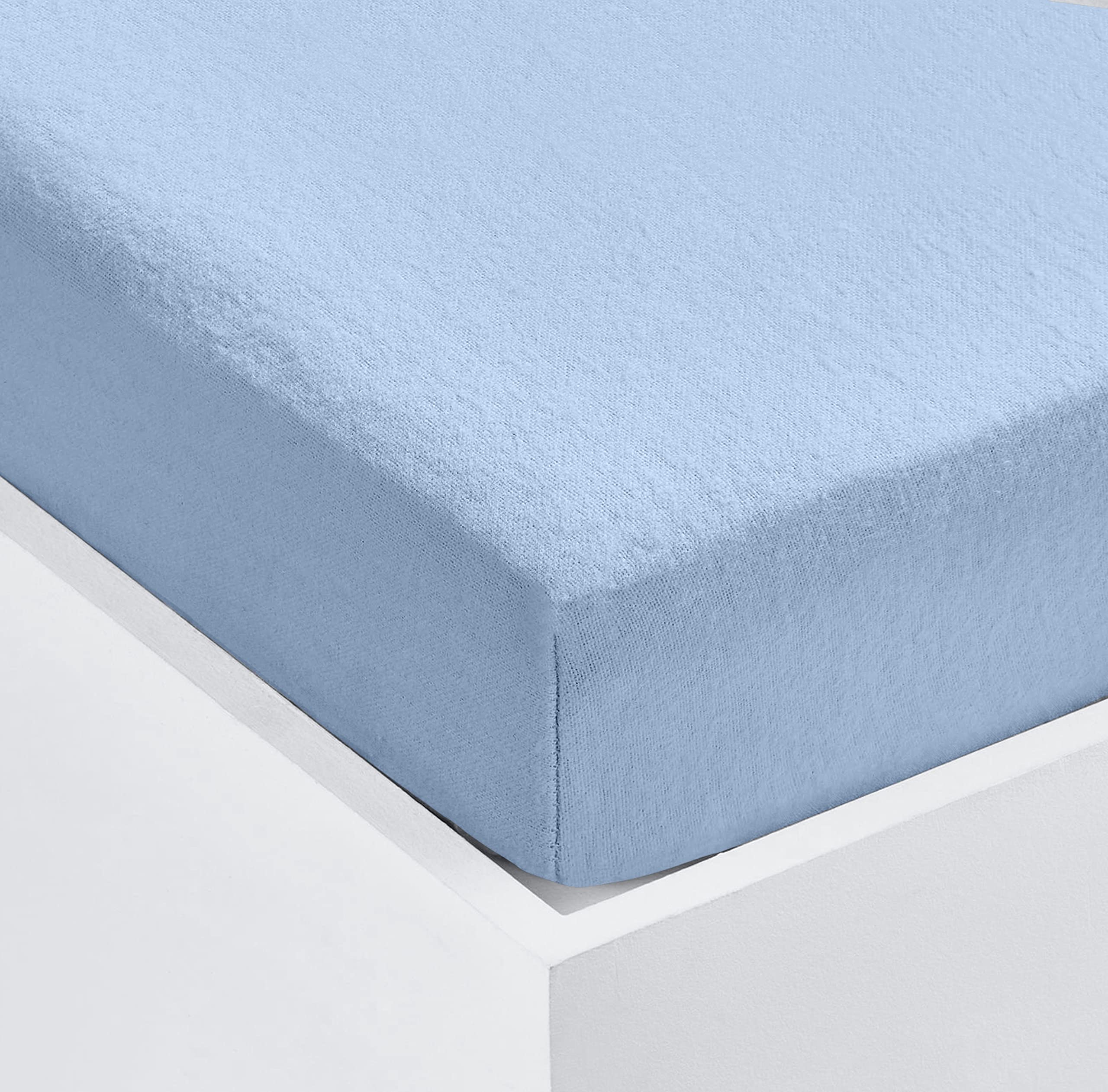 Home Living Super Soft Terry Towelling Stretch Fitted Sheet Mattress Protection Cover Fully Elasticated Extra Deep Breathable All Seasons (Blue, King)