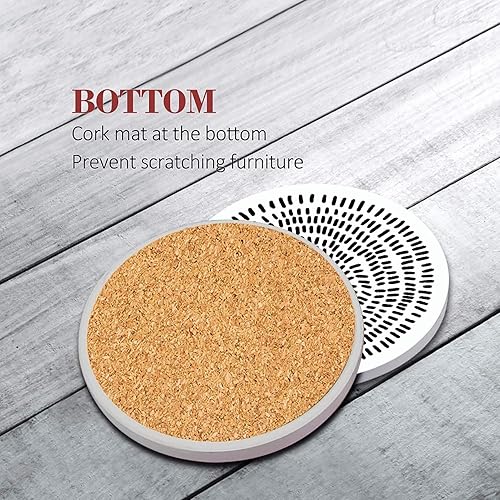 Miniatura 2 de Juego de 6 posavasos para bebidas, diseño geométrico de mármol blanco y negro, tapete redondo absorbente de piedra de cerámica, con base de corcho y