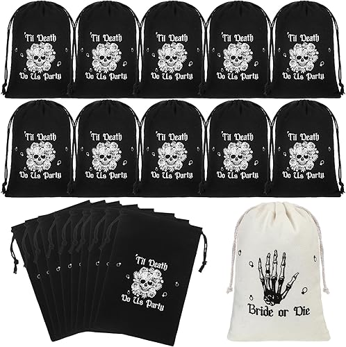 Miniatura 1 de Paterr Juego de 20 bolsas de regalo para despedida de soltera, 5 x 7 pulgadas, Bride or Die Till Death Do Us Party Gothic Bachelorette Gift Cotton