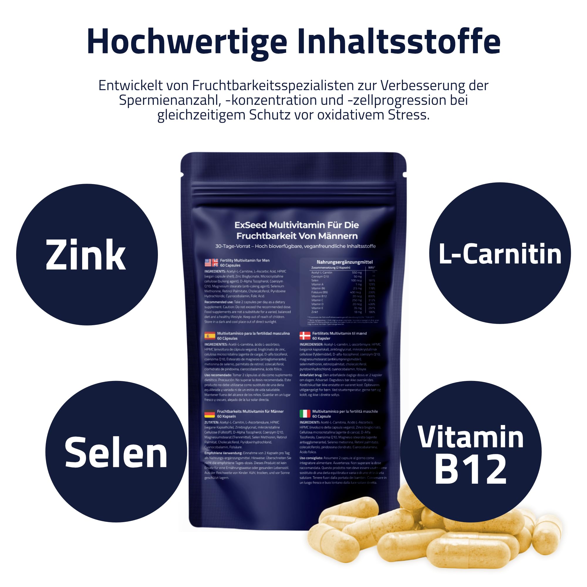Health Fruchtbarkeits Multivitamine für Männer – 3-Monatsvorrat (3 x 60 Kapseln) – Mit Vitaminen, Mineralien & Antioxidantien zur Unterstützung der männlichen Fruchtbarkeit & Vitalität