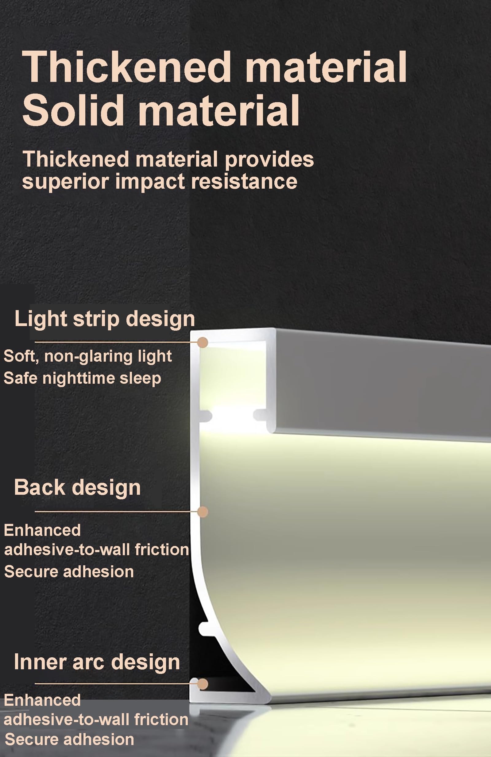 Zócalo de Perfil de Aluminio LED, Tira Decorativa con Ranuras, moldura de zócalo con iluminación integrada, Base de Pared con iluminación LED de Canal para Pasillo y Escalera Black 4cm