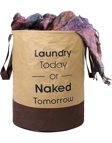 Kuber Industries Waterproof Round Non Wovan Laundry Bag/Hamper|Metalic Printed With Handles|Foldable Bin &amp; 45 Liter Capicity|Size 37 x 37 x 49, Pack of 1 (Beige &amp; Brown)-KUBMART11450