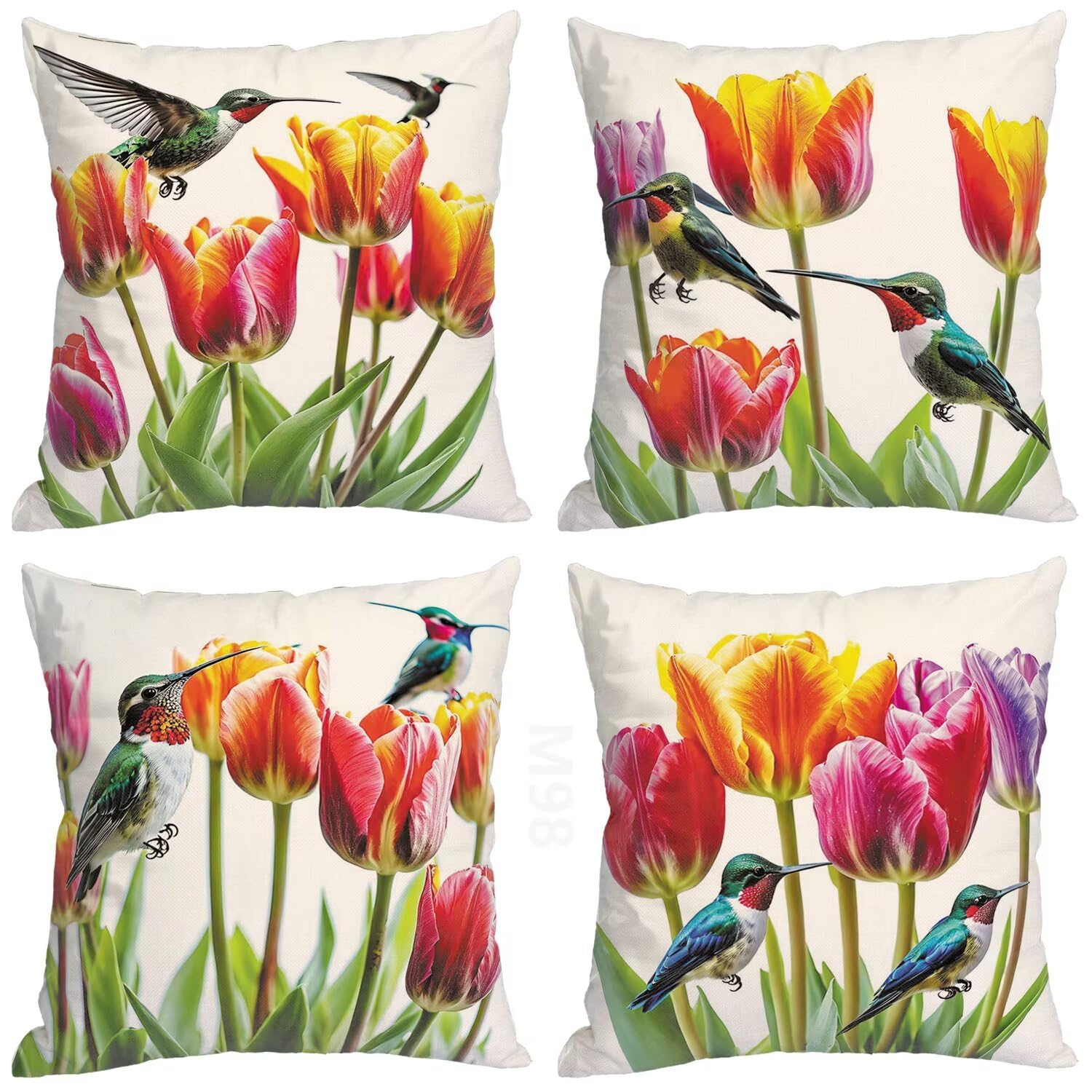 Funda Cojin 40x40, Cojines Naranja Funda Almohada, Juego de 4 Fundas Cojines Decorativos Tulipán Cojín Sofa Exterior con Cremallera Invisible, para Sofá Dormitorio Silla Coche Decoración Hogar M1-98