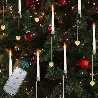 Christmas Tree Candles, 10 Pack Flameless Taper Candles for Christmas Tree Decor, Fake LED Candle Battery Operated with Remote for Xmas Wedding Home Gift with Gold Heart Hook