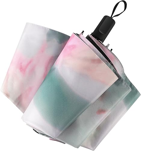 RXHOSIGAY Paraguas ligero con bloqueo UV, perfecto para viajes y uso diario, impermeable y resistente al viento para mujer, color rosa