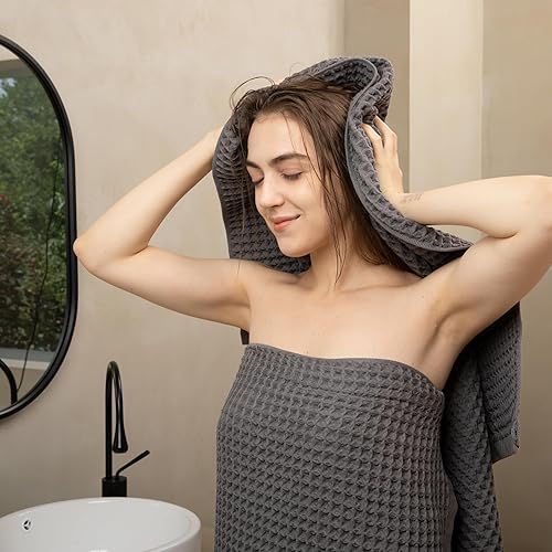 Miniatura 4 de Juego de toallas de baño  Toalla de baño 100% de lujo de algodón japonés de seda gofre, felpa, absorbente y de secado rápido, bolsa de