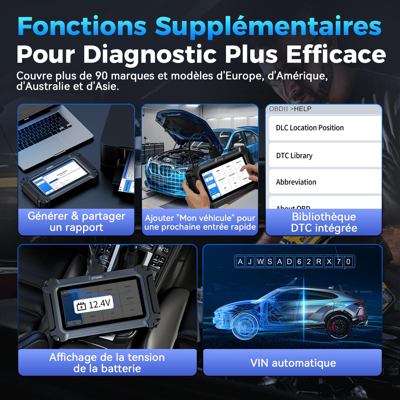 XTOOL Scanner D5S OBD2 : Outil de Diagnostic de Voiture 2026 avec 16 Réinitialisations, Transmission ABS SRS Moteur Lecteur de Codes avec Can FD, AutoVIN, Fonctions OBD2 Complètes, Mises à Jour à Vie