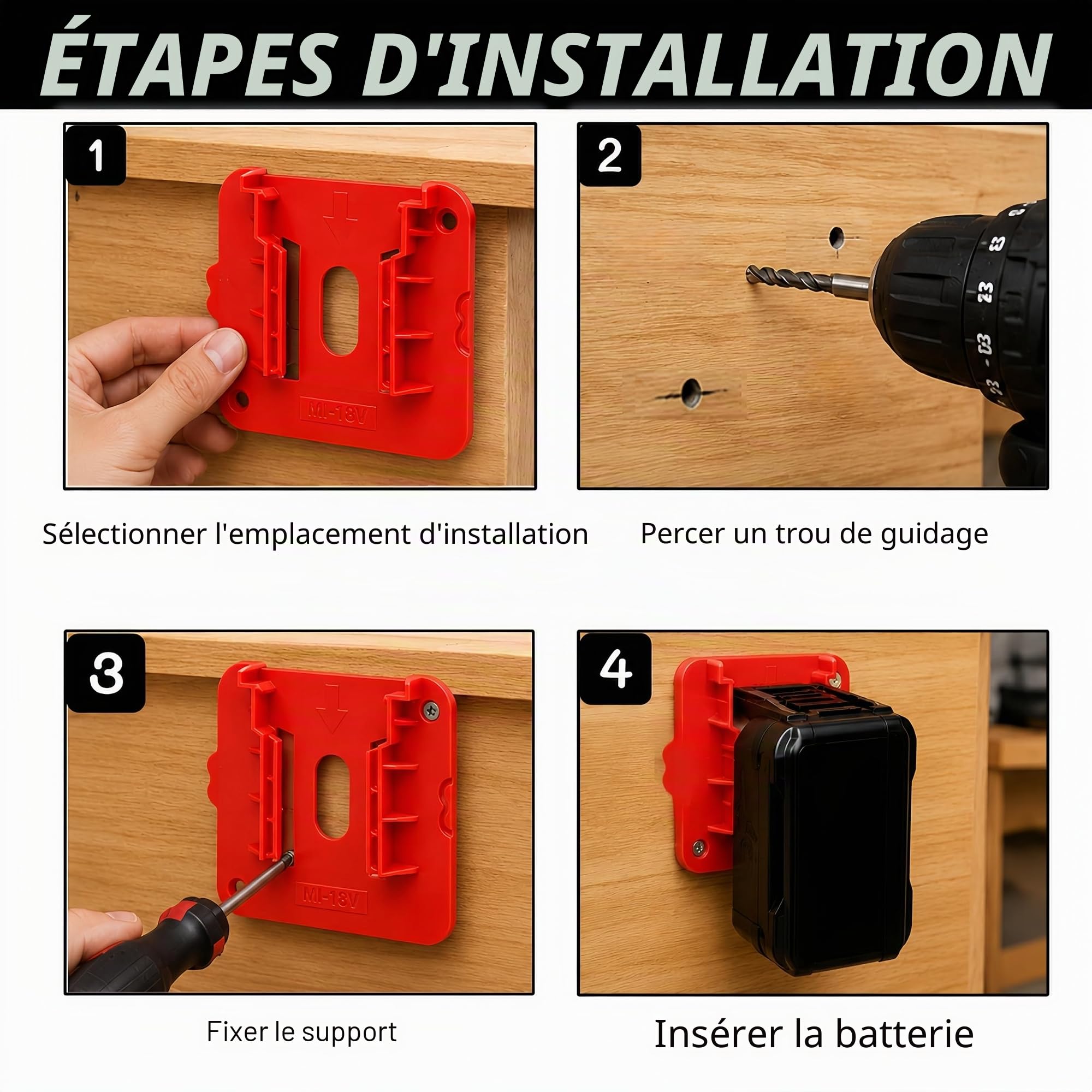 12 x Supports de batterie rouges pour batterie d'outils Milwaukee M18 18 V (12 pièces,Supports batterie milwaukee m18)
