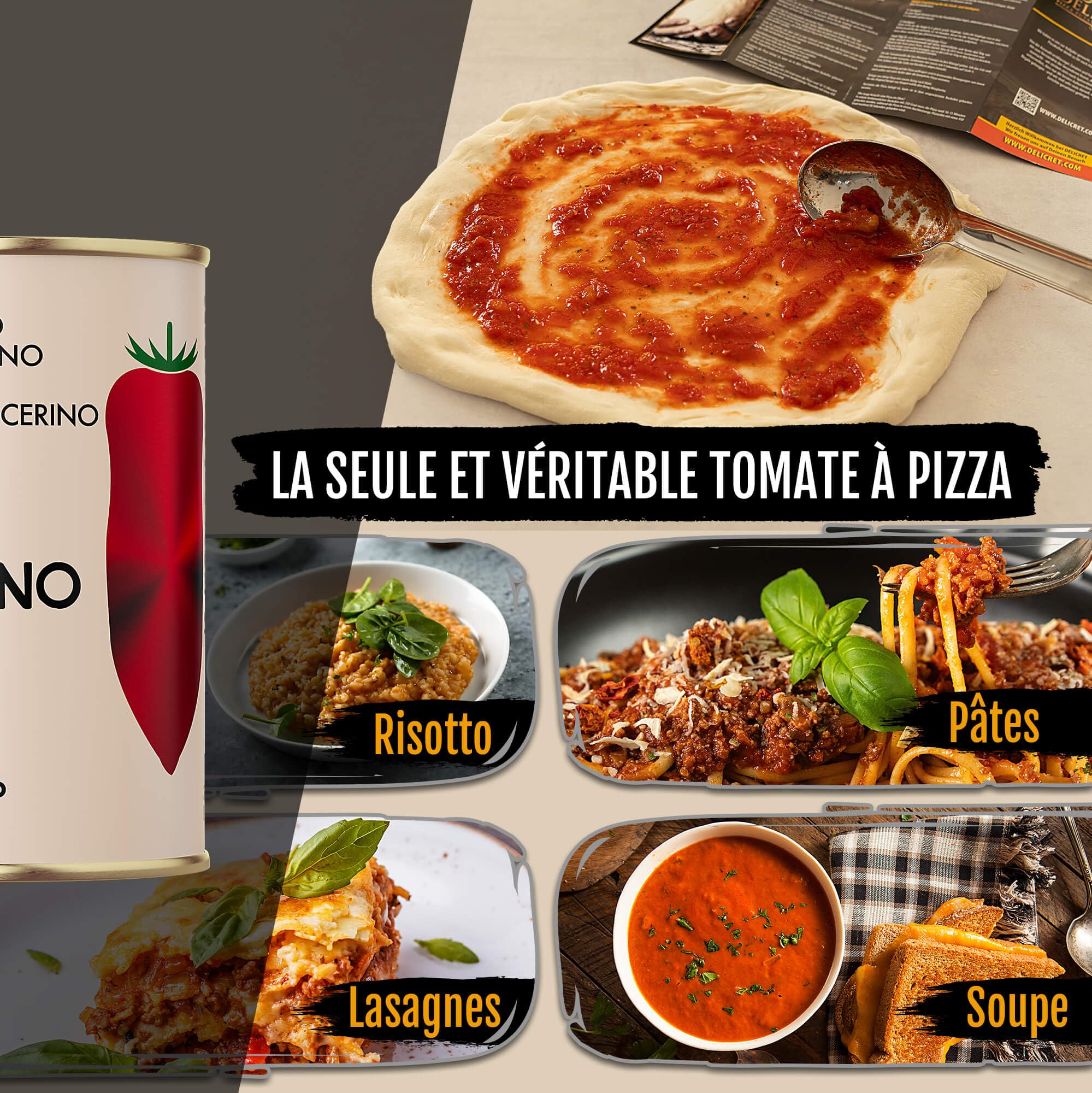 DELICRET – 12 x 400 g NOLANO Tomates San Marzano DOP | entières & pelées | Tomates à pizza (12 x 400 g)