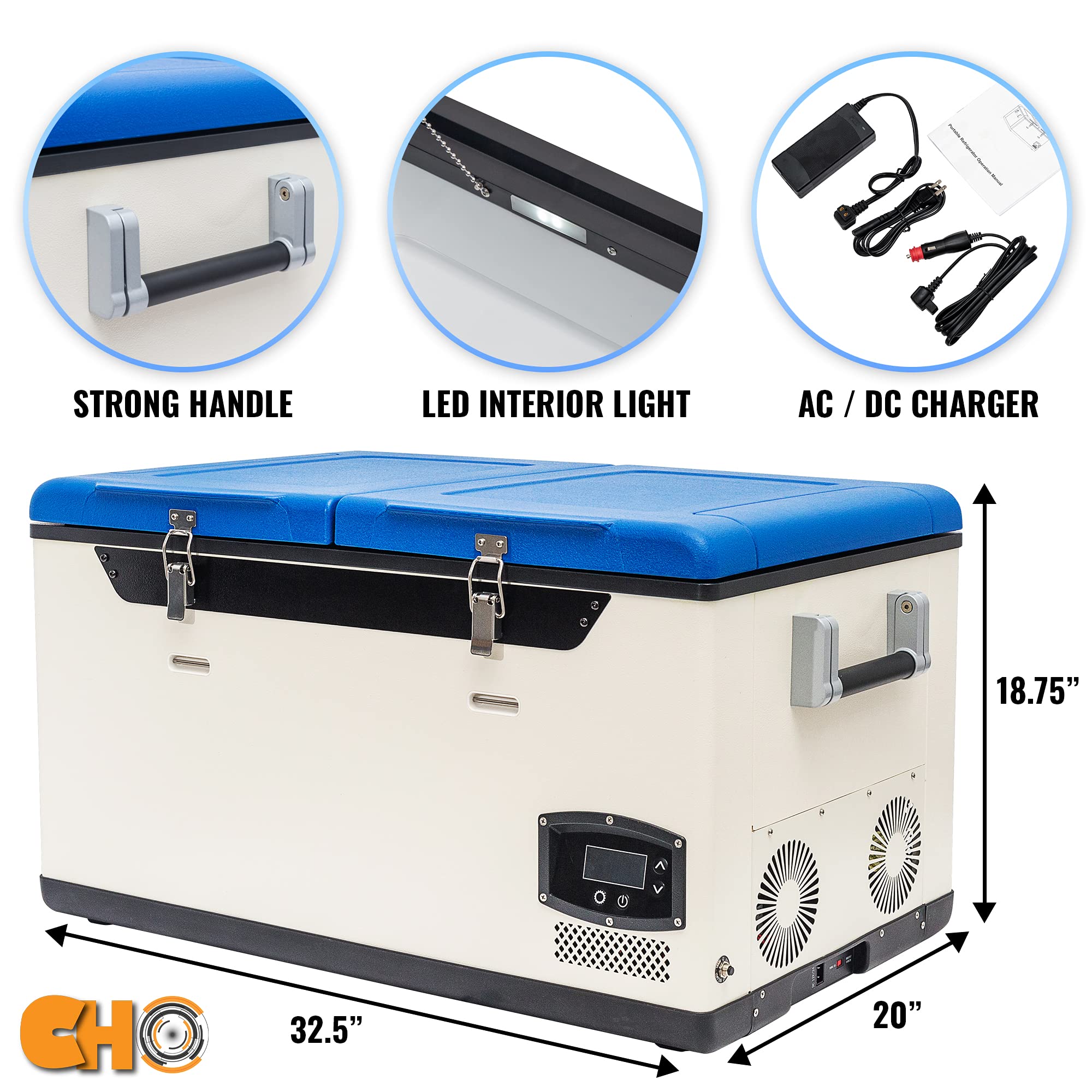 CHO POWER SPORTS Portable Freezer Cooler AC/DC Compressor Refrigerator