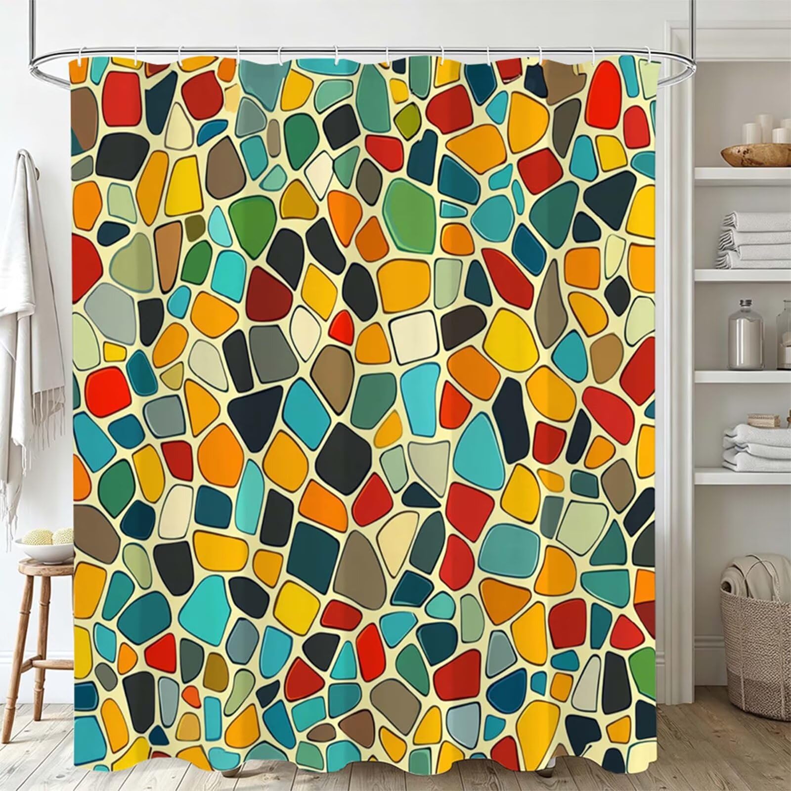 Duschvorhang bunt, Polyester Stoff aus Textil – Wasserdicht – Waschbar – Inkl 12 Ringe – Badewannenvorhang für Dusche & Badewanne, Shower Curtains 180x180cm modern J-751